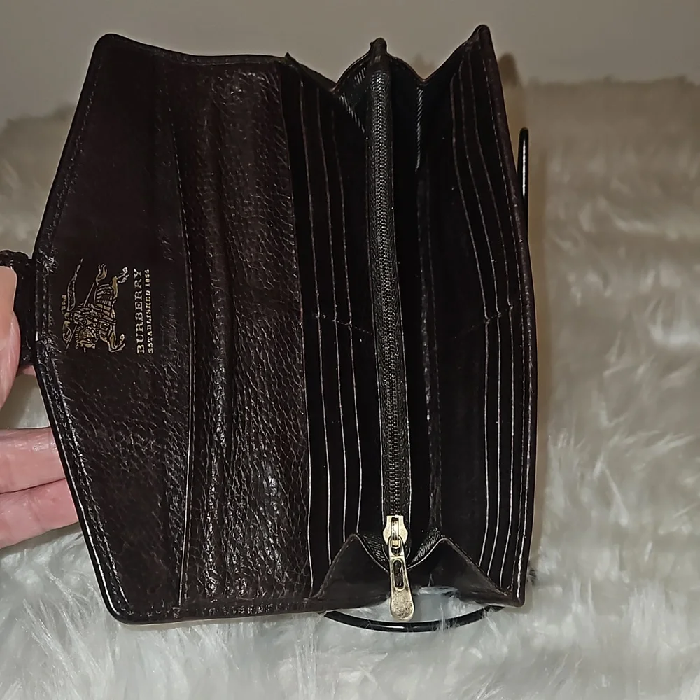 Burberry Tan Plaid Canvas Wallet with Dark Brown Leather Buckle - Picture 10 of 13